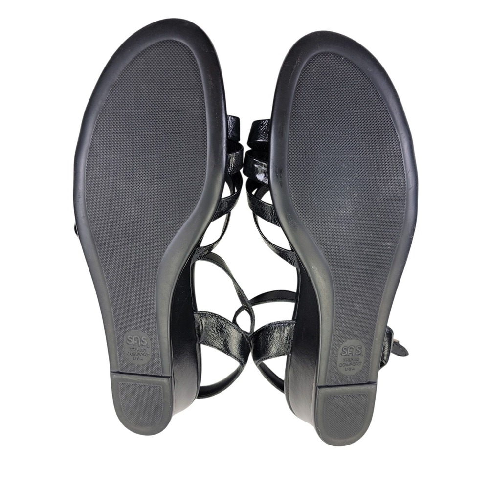 SAS Women's Strappy Quarter Strap Black Patent Leather Wedge Sandals Size 11 S - Picture 14 of 14